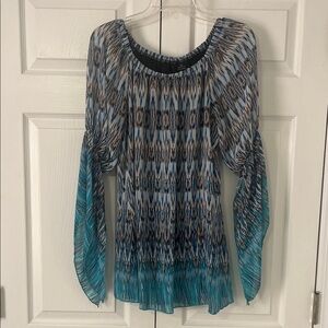 New Directions Blue and Brown Tunic Top